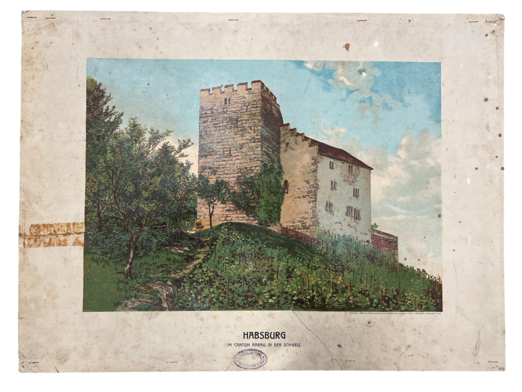 Lithographische Lehrtafel Stammburg Habsburg Aargau Schweiz