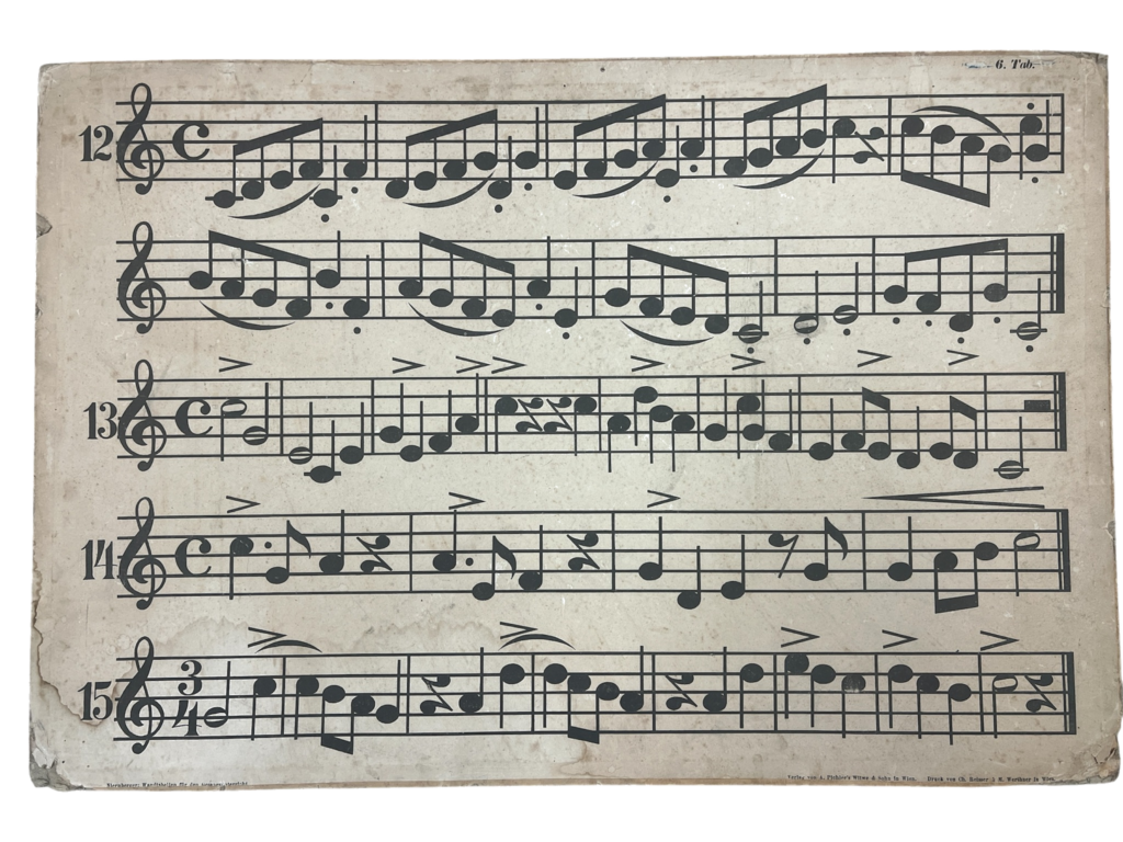 Musiknoten-Lehrtafel Tab. 6 mit Übungsnoten 12–15