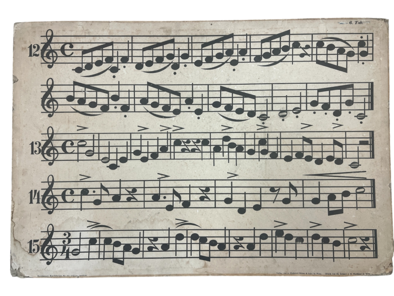 Musiknoten-Lehrtafel Tab. 6 mit Übungsnoten 12–15