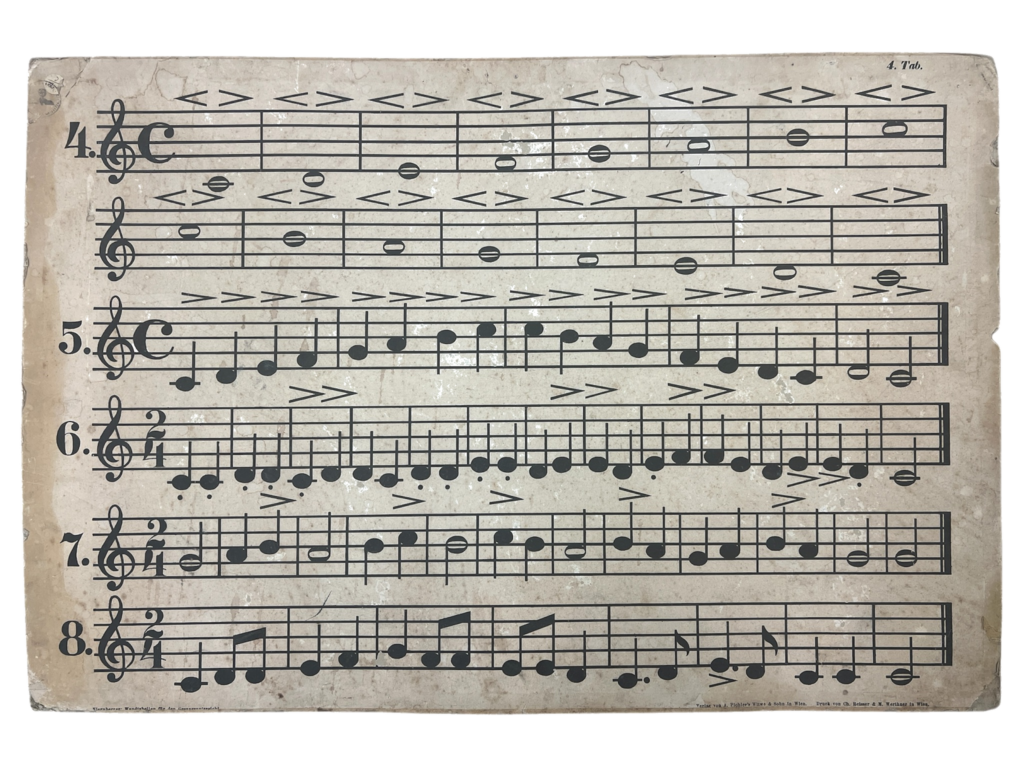 Musiknoten-Lehrtafel Tab. 4 mit Übungsnoten 4–8