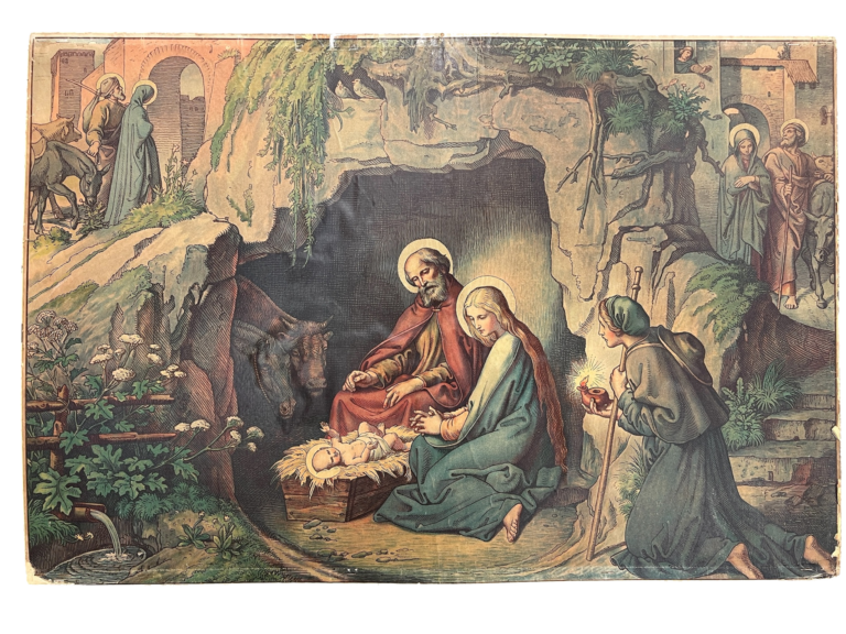 Darstellung Christi Geburt mit Weihnachtskrippe