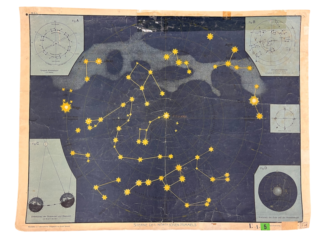 Lehrtafel Sterne des nördlichen Himmels (Sternkarte), ca. 1930er–50er