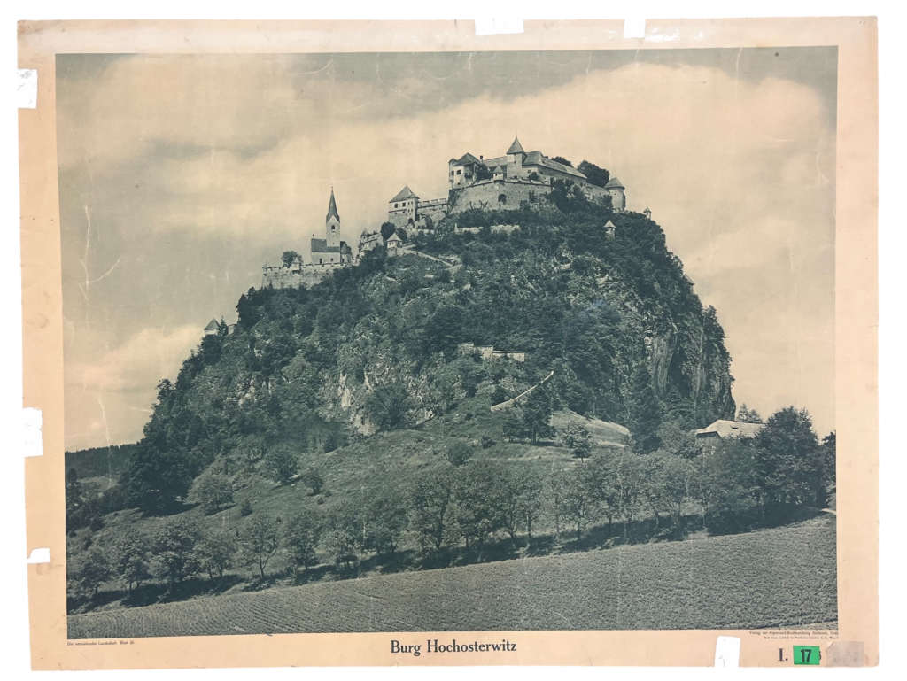 Lehrtafel Burg Hochosterwitz (Kärnten) – Fotografie in S/W, ca. 1920er–1950er
