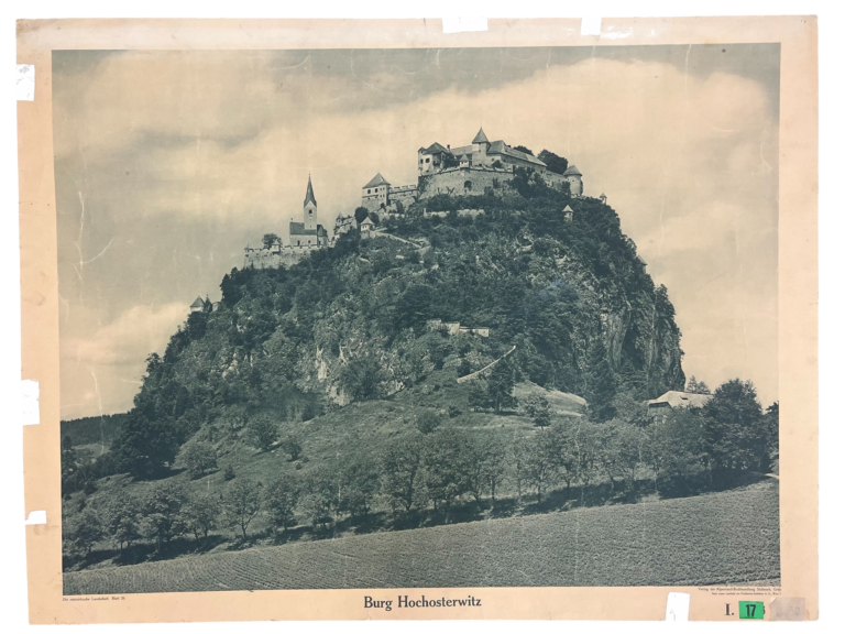 Lehrtafel Burg Hochosterwitz (Kärnten) – Fotografie in S/W, ca. 1920er–1950er