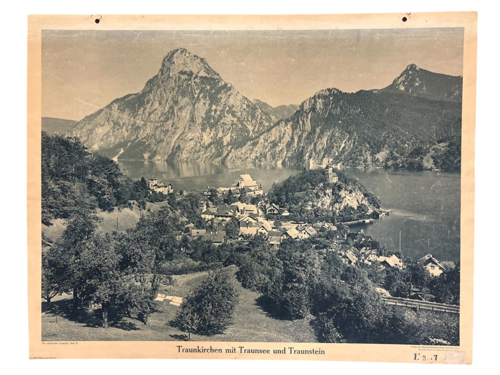 Lehrtafel Traunkirchen mit Traunsee und Traunstein (Salzkammergut, Oberösterreich), ca. 1920er–1950er