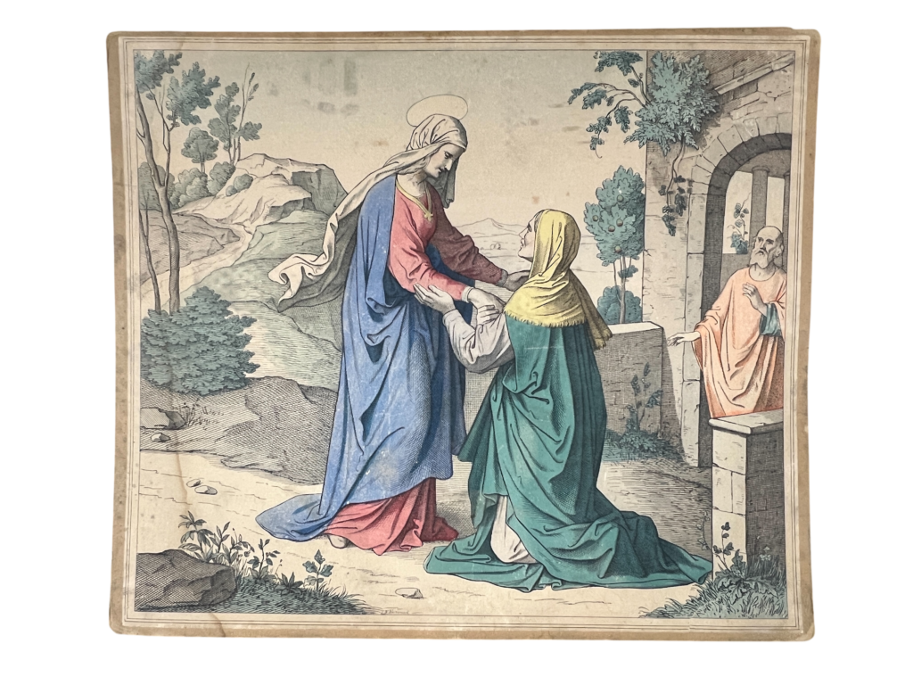 Lehrtafel Mariä Heimsuchung, Biblische Chromolithographie (Nazarener-Stil)