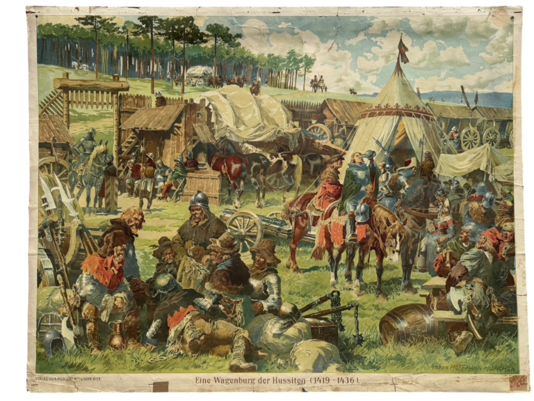 Lehrtafel Wagenburg der Hussiten 1419-1436, Anton Hoffmann München, Pichler Wien