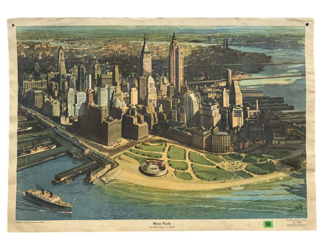 Lehrtafel New York von oben Süd-West, V. Mundorff, Der Neue Schulmann Stuttgart Nr. 4016